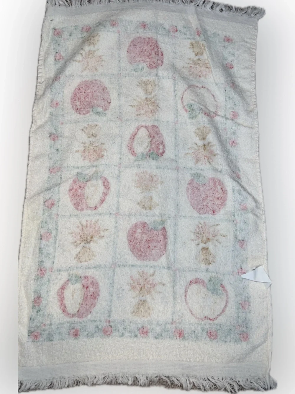 🔴Vintage Classic Apple Wheat Hearts Kitchen Towel Fringe White Red Farmhouse